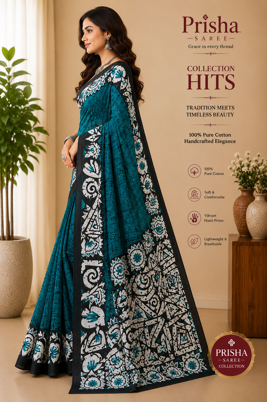 Jaipuri Hand Printed Malmal Cotton Saree – Soft Cotton Drape