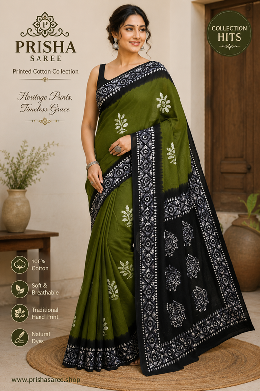 Batik Hand Block Printed Cotton Saree
