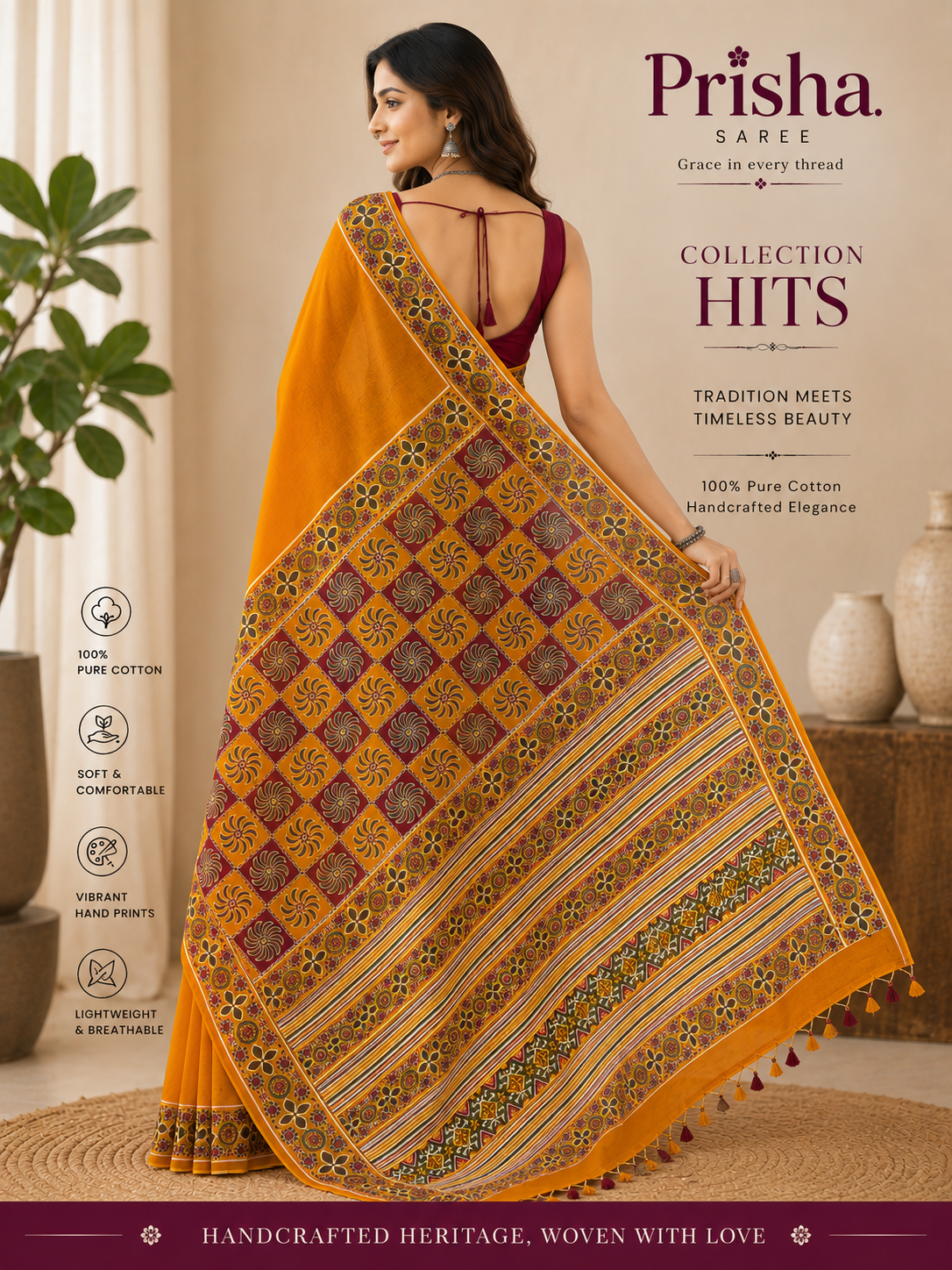 “Everyday Cotton Printed Saree – Organic Colour, Fade‑Free Wash Guarantee”