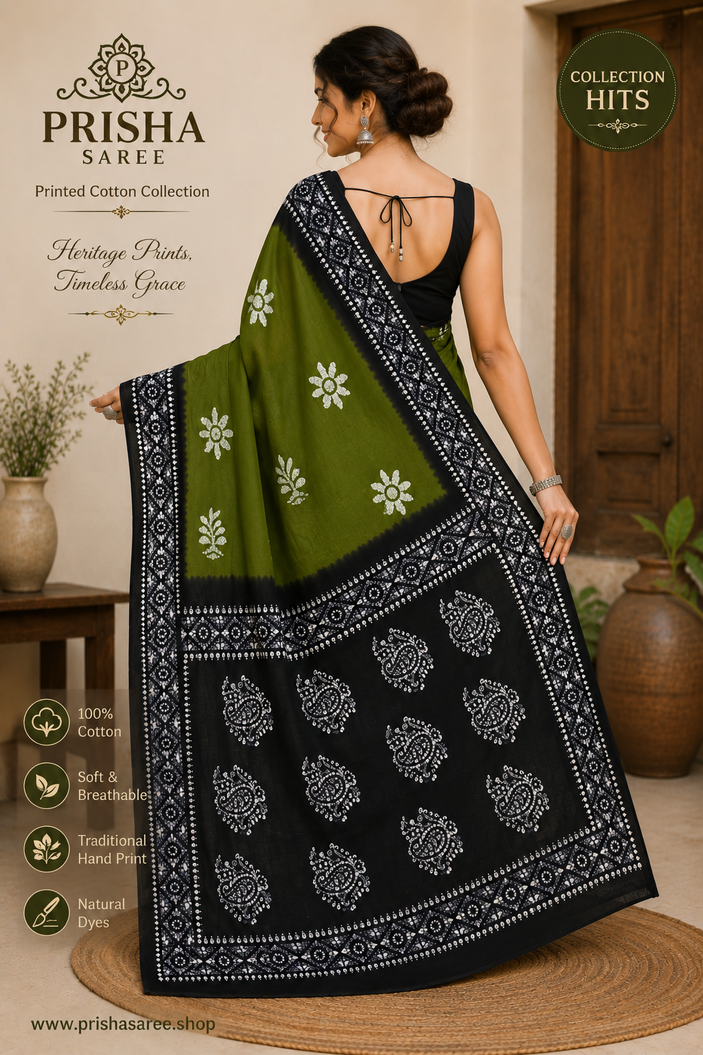 Batik Hand Block Printed Cotton Saree
