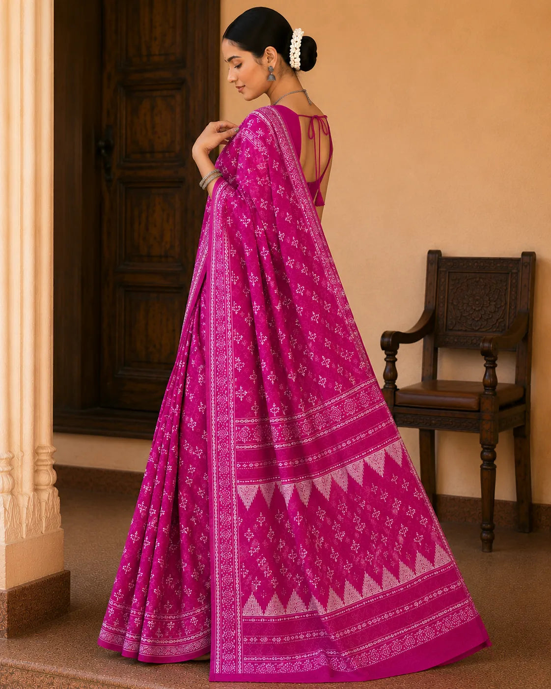 Chanderi Pink Cotton Saree