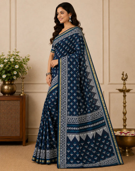 Chanderi Blue Saree