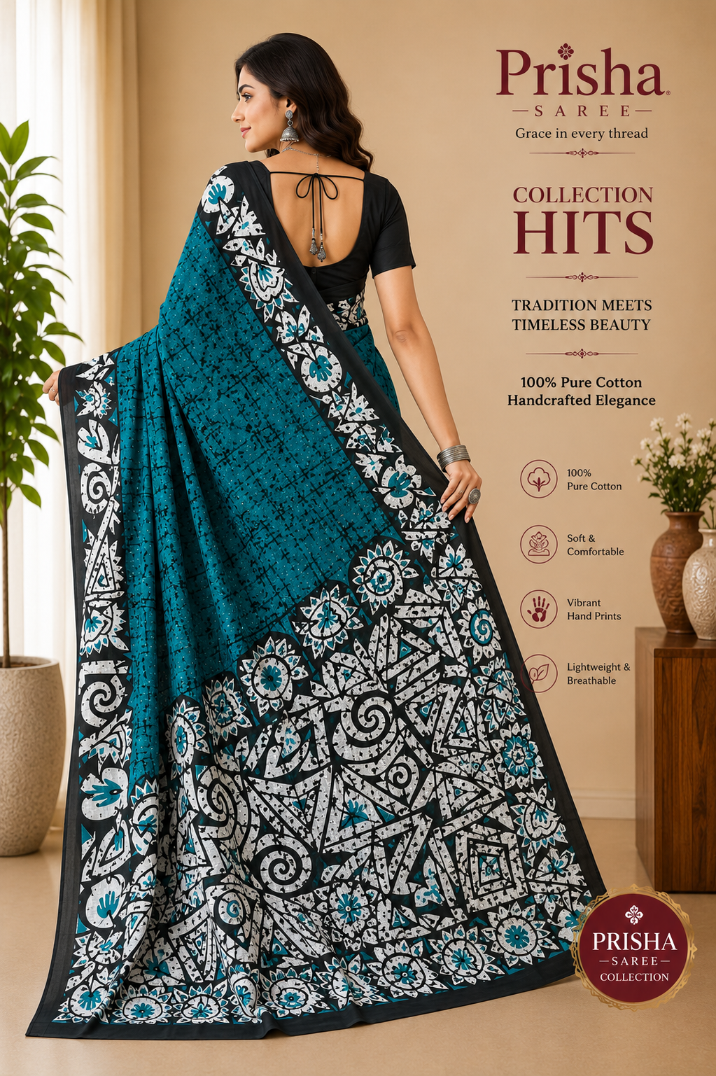 Jaipuri Hand Printed Malmal Cotton Saree – Soft Cotton Drape