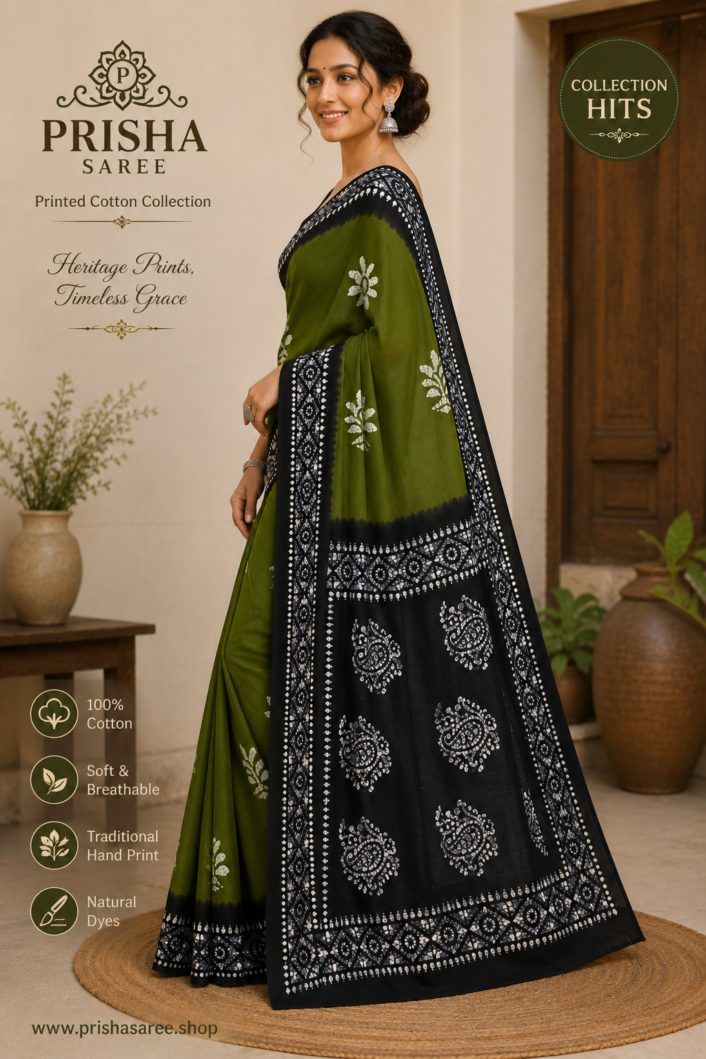 Batik Hand Block Printed Cotton Saree
