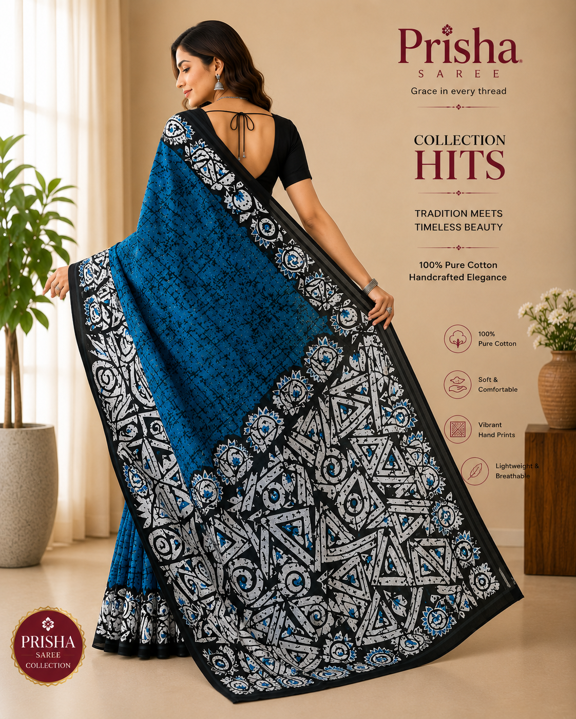 Floral Malmal Cotton Saree – Soft Touch, All‑Day Comfort
