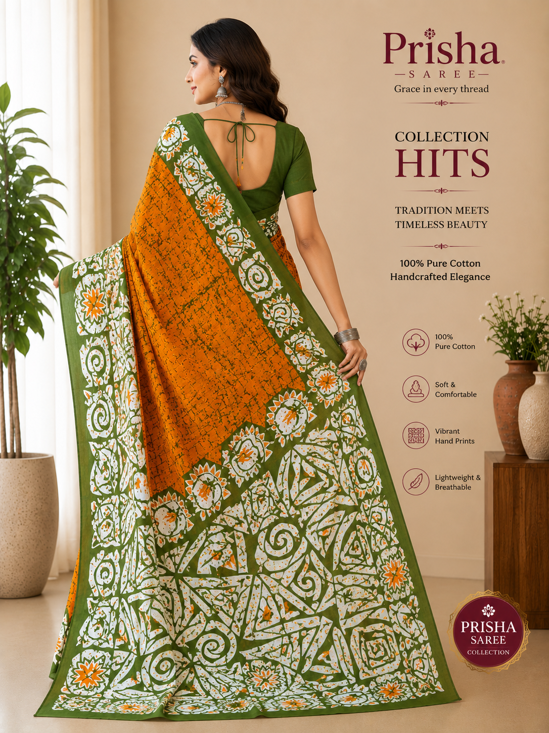 Elegant Malmal Cotton Saree – Feather‑Light Office Wear