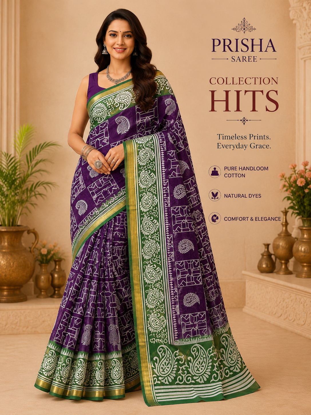 “Lightweight Cotton Printed Saree – Skin‑Friendly Organic Colours & Wash Guarantee”
