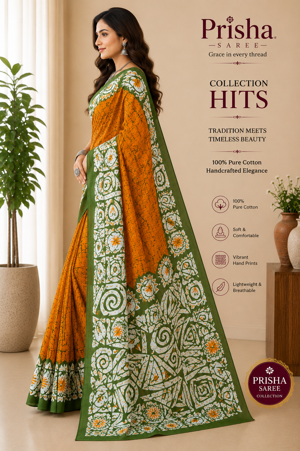 Elegant Malmal Cotton Saree – Feather‑Light Office Wear