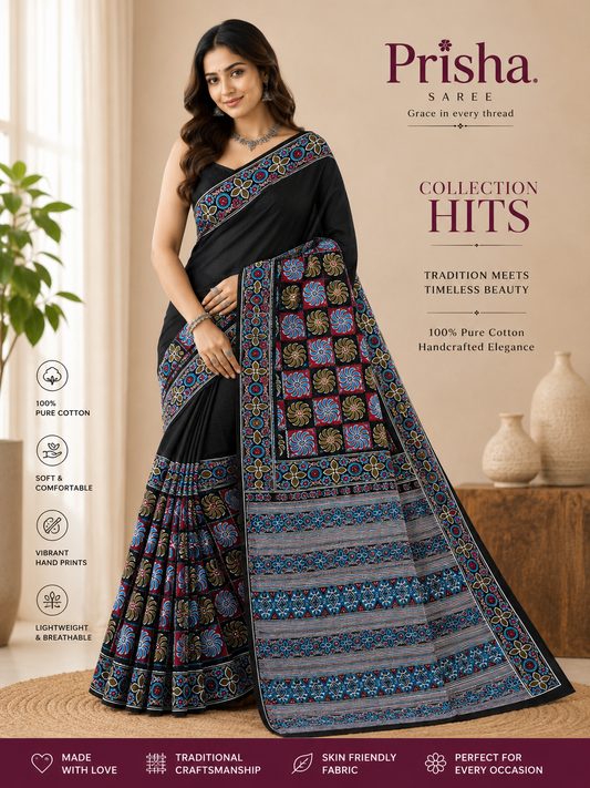 “Soft Cotton Printed Saree – Organic Dyes, Colour & Wash Guarantee”