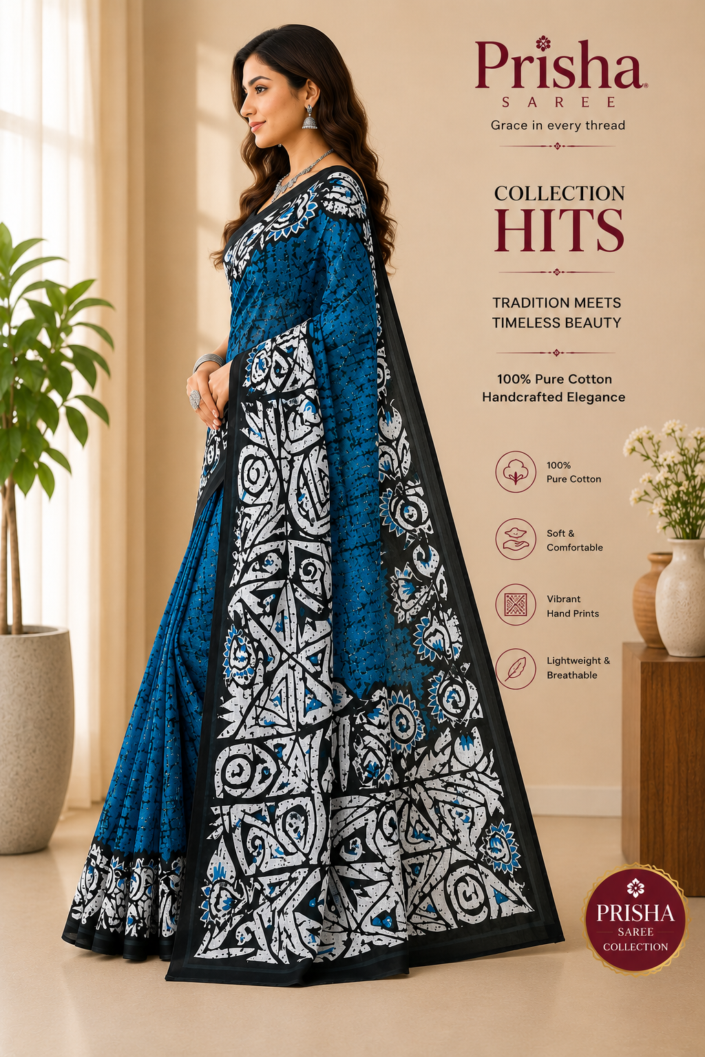 Floral Malmal Cotton Saree – Soft Touch, All‑Day Comfort