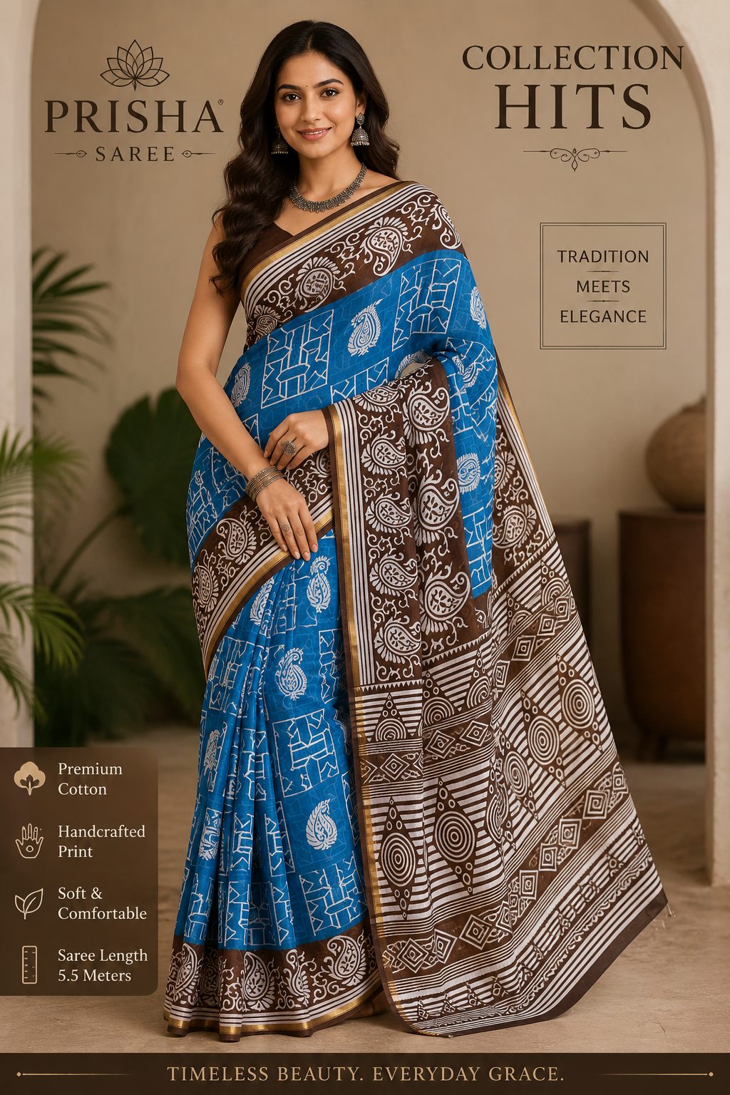 “Lightweight Cotton Printed Saree – Skin‑Friendly Organic Colours & Wash Guarantee”