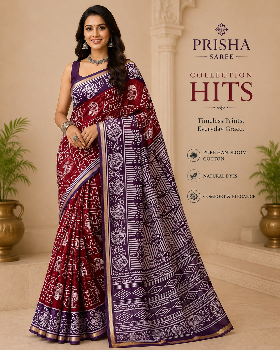 “Lightweight Cotton Printed Saree – Skin‑Friendly Organic Colours & Wash Guarantee”