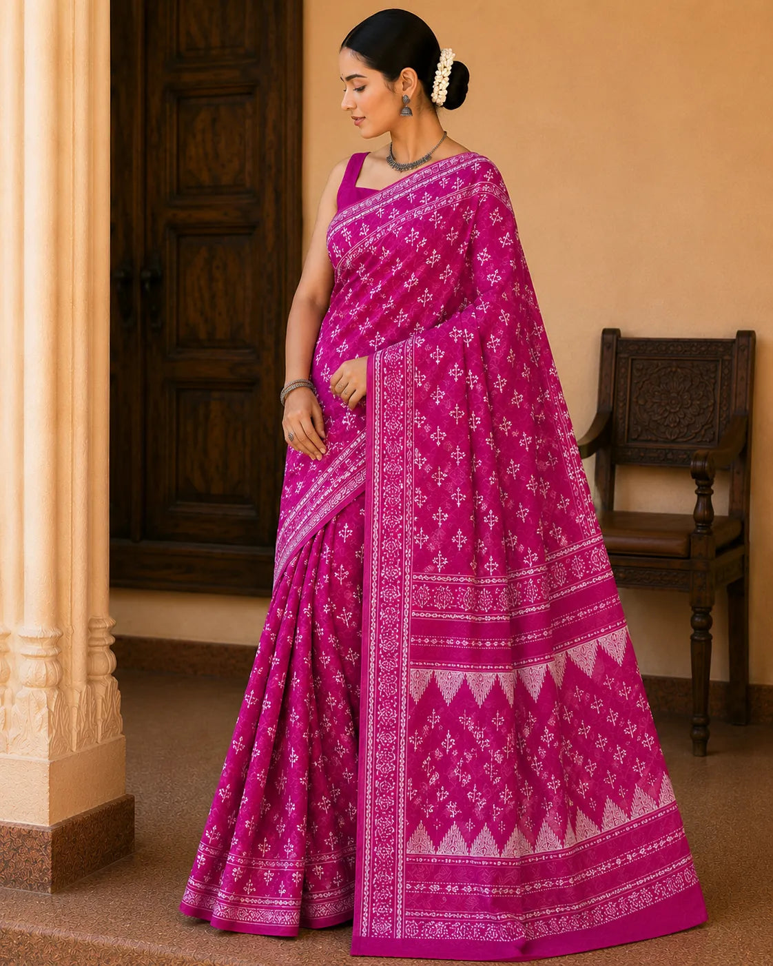 Chanderi Pink Cotton Saree