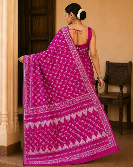 Chanderi Pink Cotton Saree