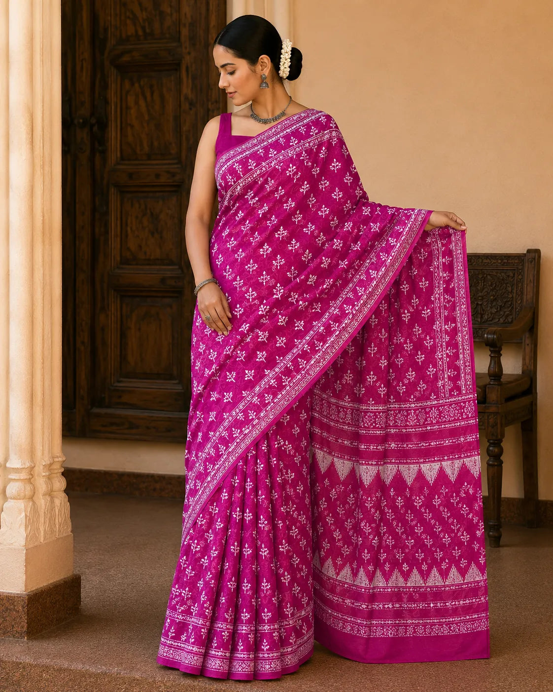 Chanderi Pink Cotton Saree
