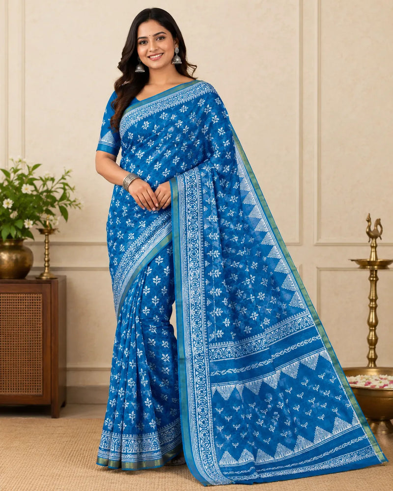 Chanderi Blue Saree