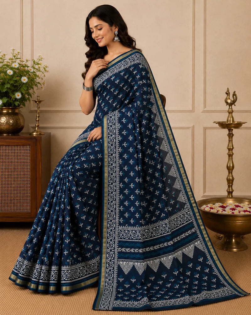 Chanderi Blue Saree