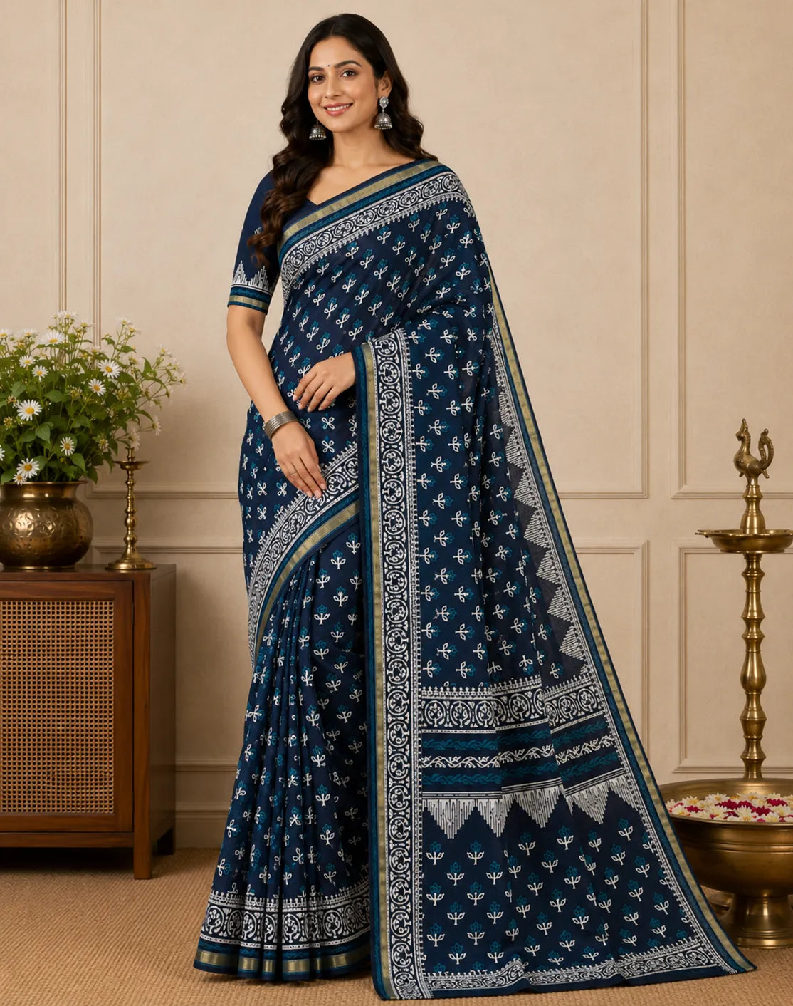 Chanderi Blue Saree