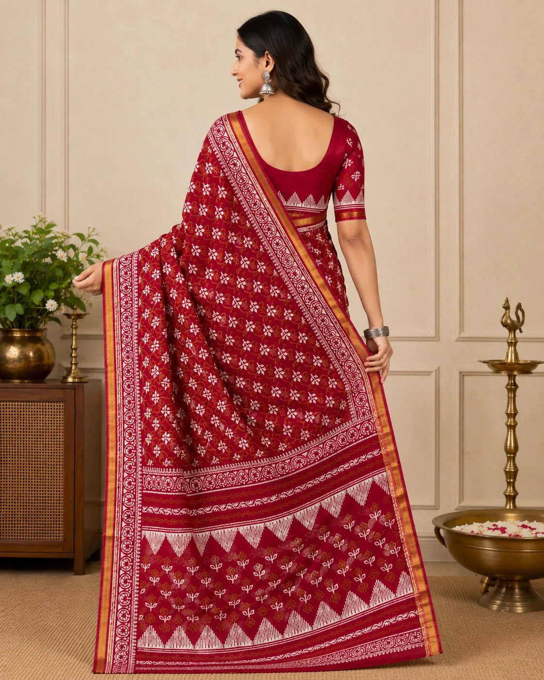 Chanderi Red Cotton Saree
