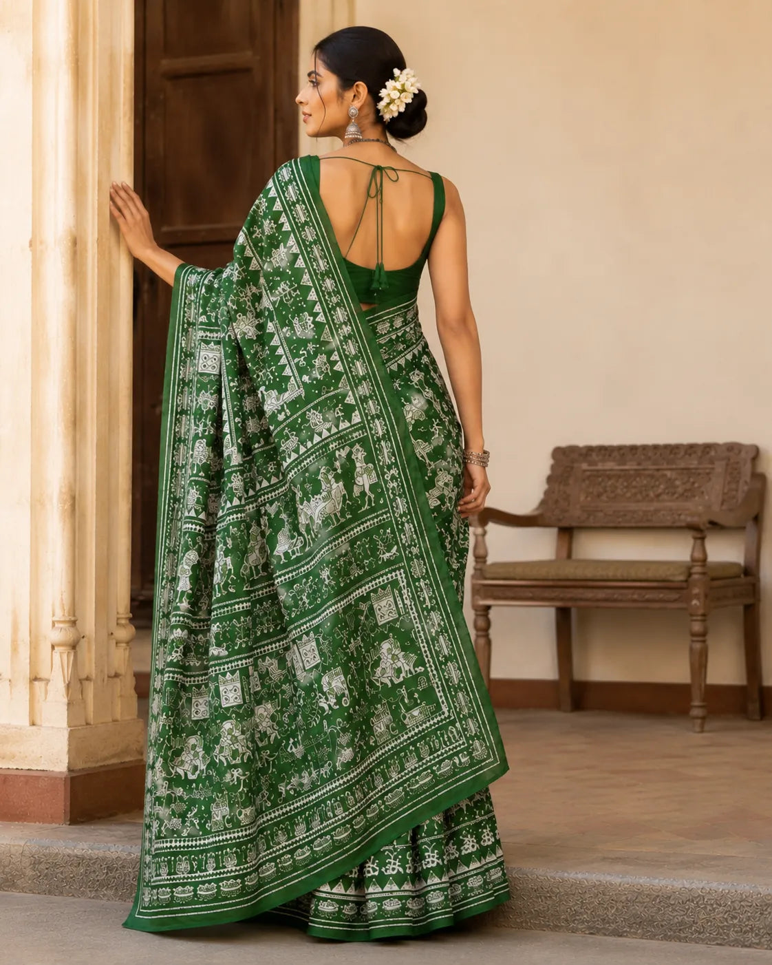 Mulmul Cotton Green - Printed Saree
