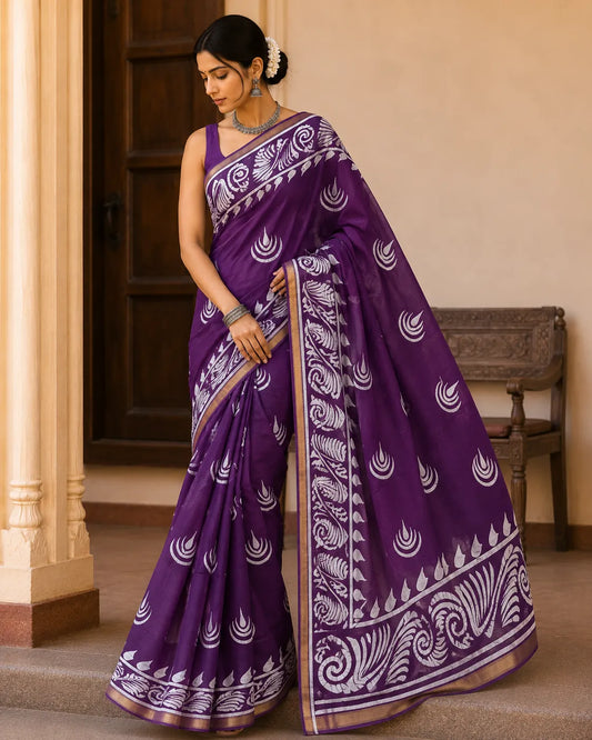 Organic Chanderi Purple - Saree