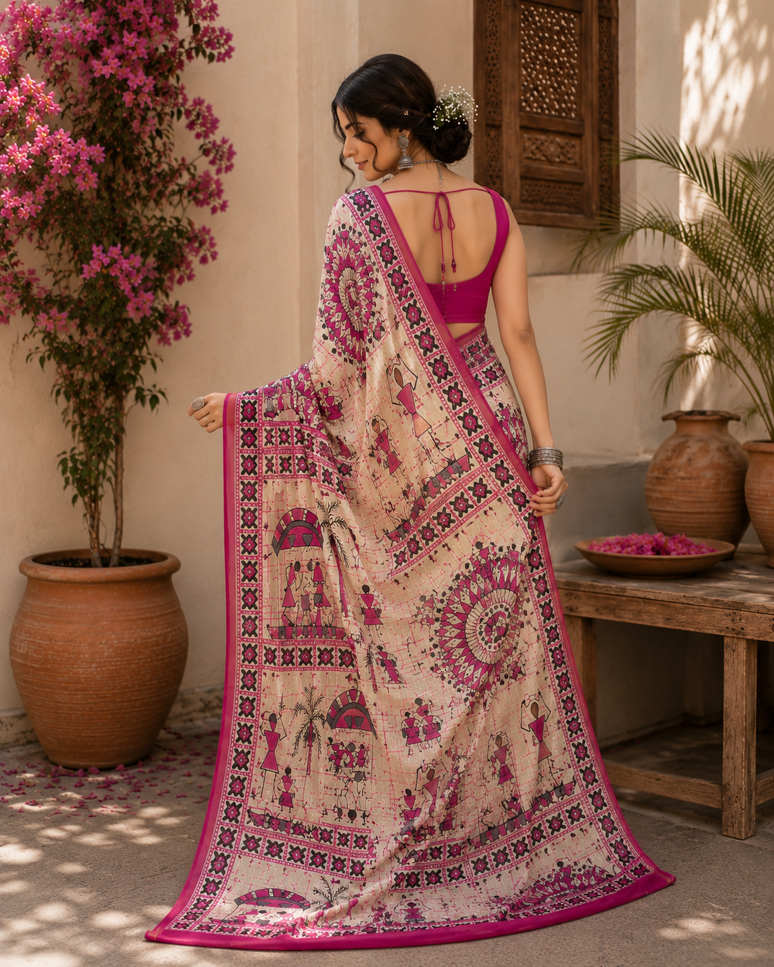 Mulmul Cotton Pink - Printed Saree