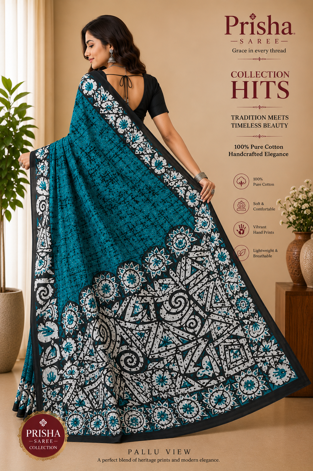 Jaipuri Hand Printed Malmal Cotton Saree – Soft Cotton Drape