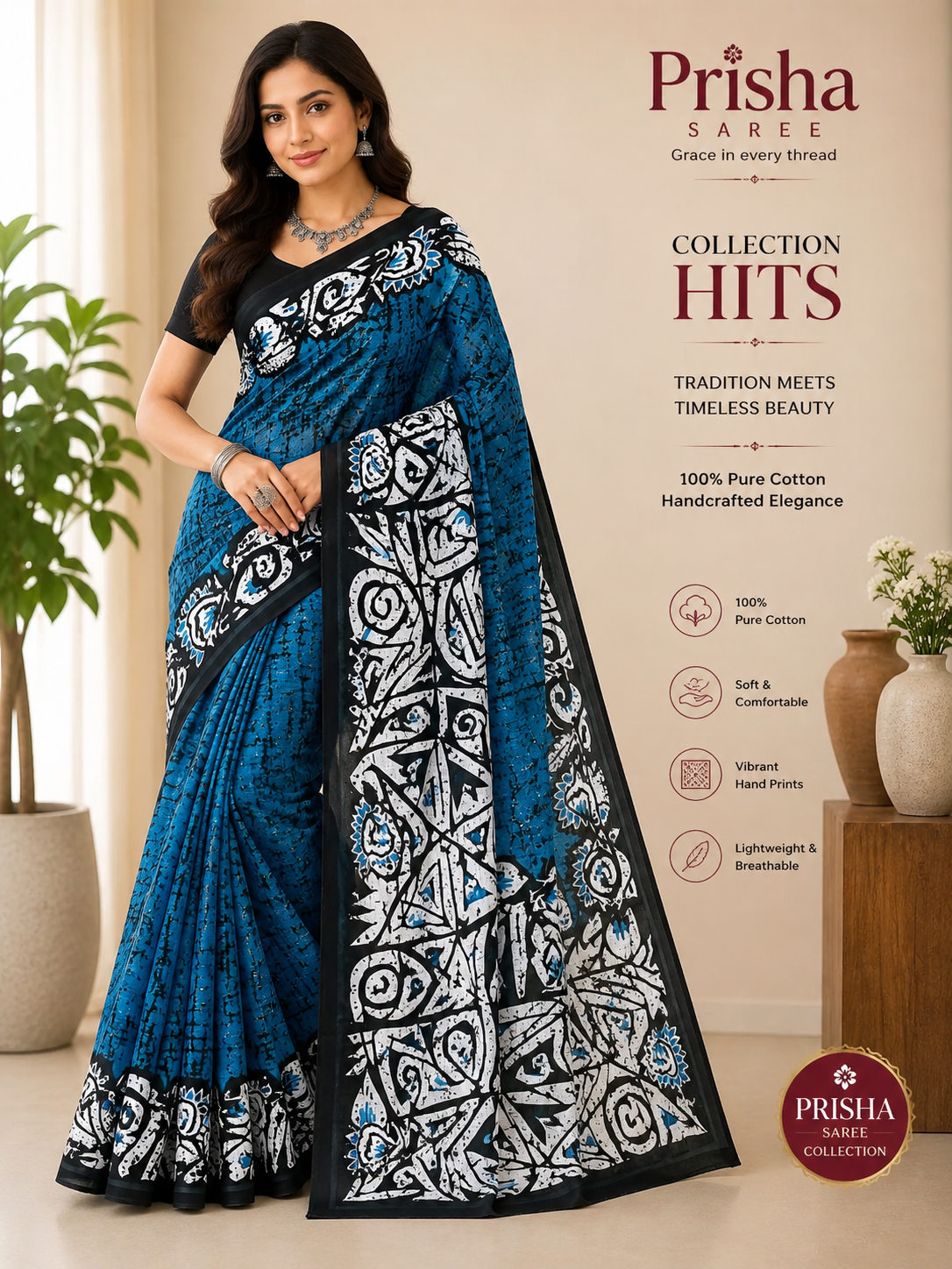 Floral Malmal Cotton Saree – Soft Touch, All‑Day Comfort