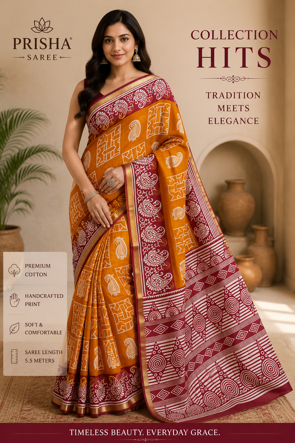 “Lightweight Cotton Printed Saree – Skin‑Friendly Organic Colours & Wash Guarantee”