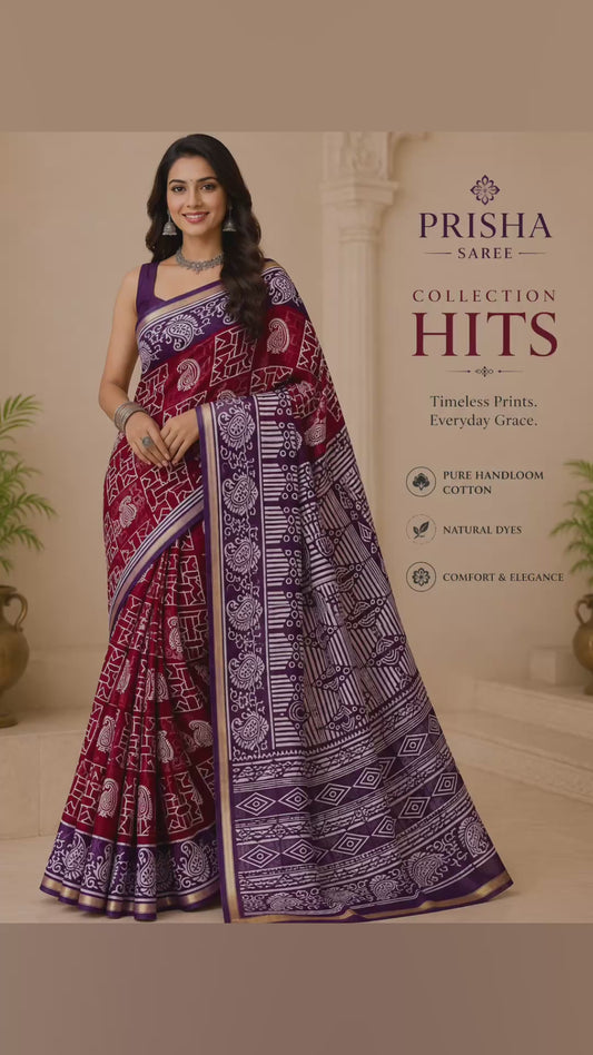 “Lightweight Cotton Printed Saree – Skin‑Friendly Organic Colours & Wash Guarantee”